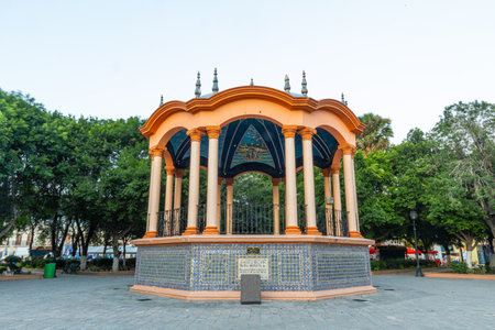 Gazebo in Main Plaza Miguel Hidalgo in Matamoros, Tamaulipas state, Mexicoの写真素材