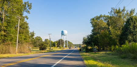 Prescott, Arkansas, USA - September  26, 2021: View of the Water tower entering the town on Delight Hwyのeditorial素材