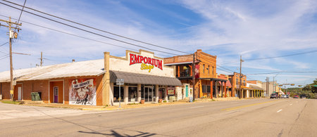 Woodville, Texas, USA - October 17, 2021: The old business district on US HWY 190
