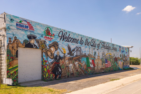 Hidalgo, Texas, USA - September 11, 2021: Mural Welcoming  visitors to the City of Hidalgoのeditorial素材