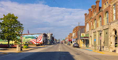 Fairfield, Illinois, USA - October 1, 2021: The Old Business district on Main Streetのeditorial素材