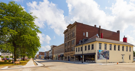 Connersville, Indiana, USA  - August 20, 2021: The business district on Central Avenue
