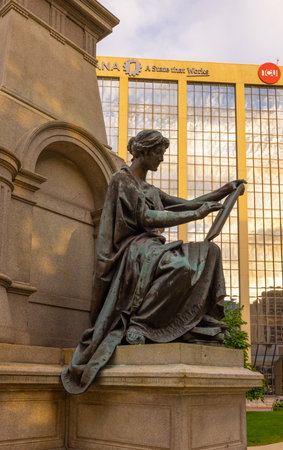 Indianapolis, Indiana, USA - October 19, 2021: Thomas A Hendricks Monument by Richard Henry Park, the female sculpture represents  Historyのeditorial素材
