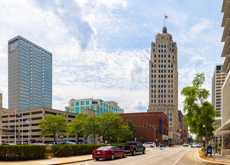 Fort Wayne, Indiana, USA - August 21, 2021: The downtown area as seen on Berry Streetのeditorial素材