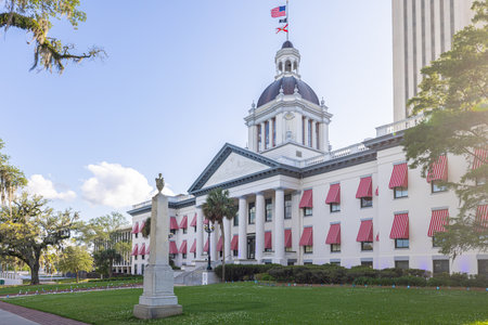 Tallahassee, Florida, USA - April 18, 2022: The Old Florida State Capitol, now a museum, with the new Capitol in the backgroundのeditorial素材