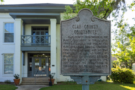 Fort Gaines, Georgia, USA - April 19, 2022: Plaque tells the history of Clay County Courthouseのeditorial素材