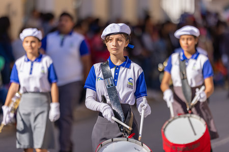 Matamoros, Tamaulipas, Mexico - November 26, 2022: The Desfile del 20 de Noviembre, members of the COBAT marching band performing at the paradeのeditorial素材
