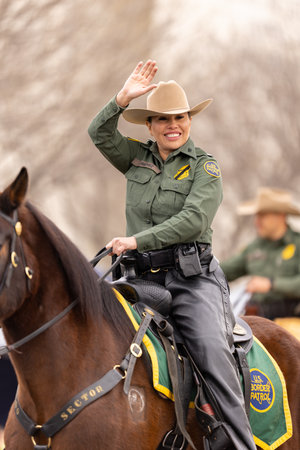 Laredo, Texas, USA - February 19, 2022: The Anheuser-Busch Washingtonâs Birthday Parade, Members U.S. Border Patrol Riding Horsesのeditorial素材