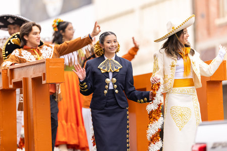 Brownsville, Texas, USA - February 26, 2022: Charro Days Grand International Parade, Members of the...