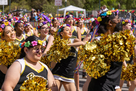 San Antonio, Texas, USA - April 8, 2022: The Battle of the Flowers Parade, The Brennan High School...
