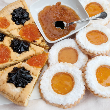 Italian pastries for snacks and breakfast, Homemade sweet and croissantsの写真素材