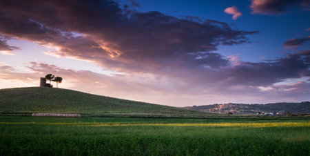 panoramic view of the ancient village of Casale Marittimo in the province of Pisaの写真素材