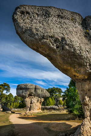 Spain, Castille La Mancha, Cuenca province, Serrano de Cuenca, Ciudad Encantada, Rock Formationの写真素材