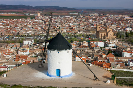 Don Quixote's Windmills, Consuegra Spain, Spanish Landscape in La Castilla La Manchaの写真素材