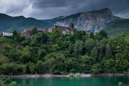Garfagnana, Tuscany, Italy - Vagli di Sotto village on Lago di Vagli, Vagli lakeの写真素材