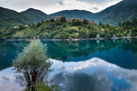 Garfagnana, Tuscany, Italy - Vagli di Sotto village on Lago di Vagli, Vagli lakeの写真素材