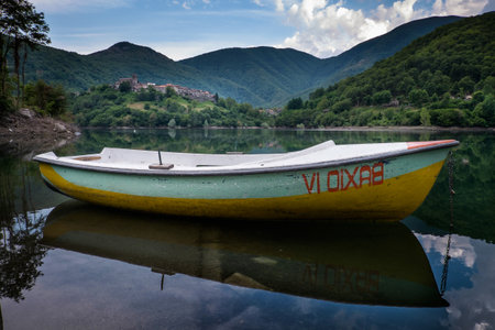 Garfagnana, Tuscany, Italy - Vagli di Sotto village on Lago di Vagli, Vagli lakeの写真素材