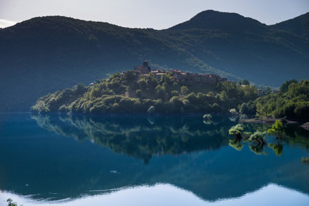 Garfagnana, Tuscany, Italy - Vagli di Sotto village on Lago di Vagli, Vagli lakeの写真素材