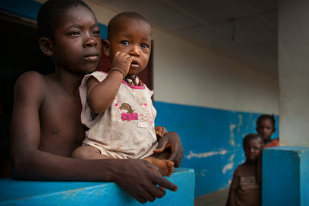 Mabendo, Sierra Leone, Africa - May 31, 2013: Mabendo, small village in Sierra Leone, portrait of childrenのeditorial素材