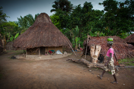 Makeni, Sierra Leone, Africa - June 06, 2013: Makeni, Bombali District North of Sierra Leone, lifestyle in a tipical villageのeditorial素材