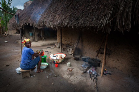 Makeni, Sierra Leone, Africa - June 06, 2013: Makeni, Bombali District North of Sierra Leone, lifestyle in a tipical villageのeditorial素材