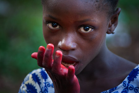 Yongoro, Sierra Leone - May 30, 2013: West Africa, the village of Yongoro in front of Freetown, portraitのeditorial素材
