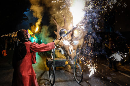 Pontedera, Italy - July 14, 2016: The Avalot Fire show in Viale Rinaldo Piaggio in Pontedera,...