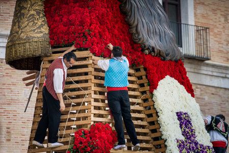 Valencia, Spain - March 16, 2008 - The Fallas Festival, feast of Saint Joseph with the floral offering to the Virgin Maryのeditorial素材