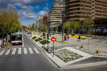 Granada, Spain - March 23, 2008 - The narrow street with new quarter, Granada, Spainのeditorial素材