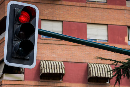 Granada, Spain - March 23, 2008 - red traffic lights in the cityのeditorial素材