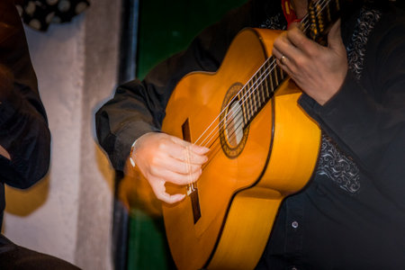 Granada, Spain - March 24, 2008 - Man playing the Spanish guitar in Albaicin, Granada, Spainのeditorial素材