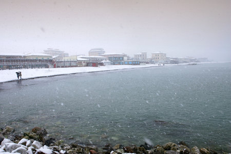 Cecina Marina, Livorno, Tuscany - snowfall in the seaside townの写真素材