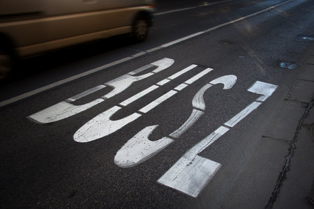 Budapest, capital of Hungary, Bus Lane in the Jewish quarterの写真素材