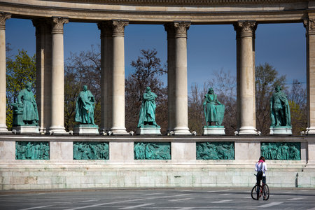 Budapest, capital of Hungary, Millennial Monument: the statues of the greatest kings of Hungaryのeditorial素材