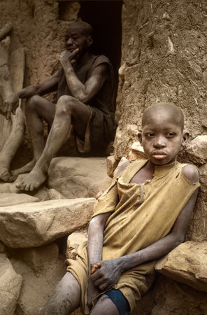 Tireli, Mali, Africa - January 30, 1992: Dogon village and typical mud buildingsのeditorial素材