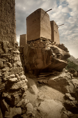 Tireli, Mali, Africa - January 30, 1992: Dogon village and typical mud buildingsのeditorial素材