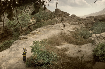 Tireli, Mali, Africa - January 30, 1992: Dogon village and typical mud buildingsの写真素材