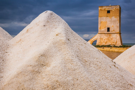 Marsala, Sicily, Italy (province of Trapani) - old windmill and saltworkの写真素材
