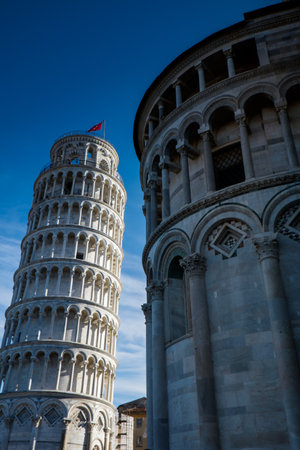 The Leaning Tower of Pisa in Piazza dei Miracoli in Pisa, Italyの写真素材