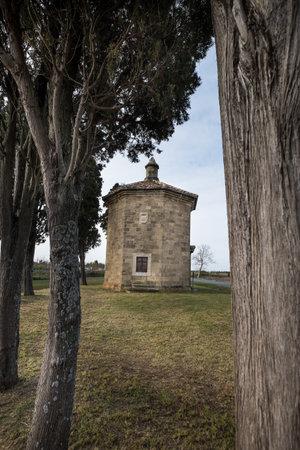 Bolgheri, Leghorn - View of Oratorio San Guido near famous cypress avenue, Tuscany, Italy の写真素材