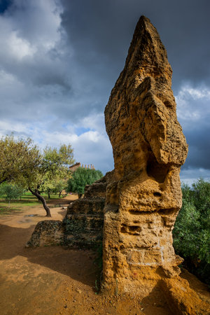 ancient Greek landmark in the Valley of the Temples outside Agrigento, Sicilyの写真素材