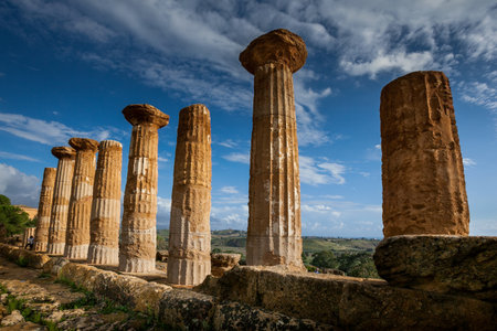 ancient Greek landmark in the Valley of the Temples outside Agrigento, Sicilyの写真素材