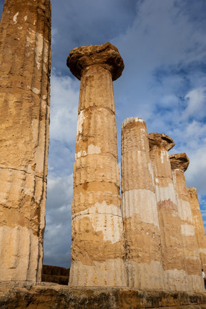 ancient Greek landmark in the Valley of the Temples outside Agrigento, Sicilyの写真素材