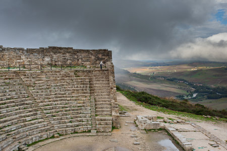 Segesta, Italy - September 15, 2009: The 2nd century greek Theatre of Segesta, historical landmark in Sicily, Italyのeditorial素材