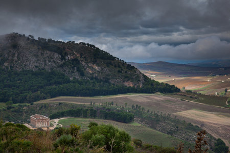 Segesta, Italy - September 15, 2009: The 2nd century greek Theatre of Segesta, historical landmark in Sicily, Italyのeditorial素材