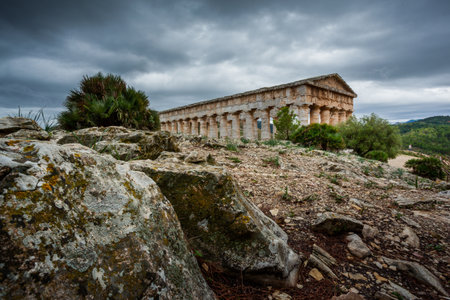 Segesta, Italy - September 15, 2009: The 2nd century greek Theatre of Segesta, historical landmark in Sicily, Italyのeditorial素材