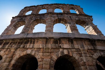 View of Arena historical building in Verona, one of the most popular cities of Veneto, Italy