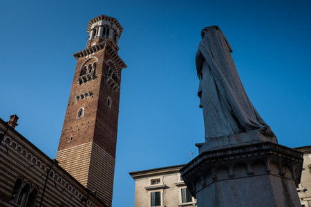 Verona, Italy  - Lamberti Tower from the courtyard of Palace of reason, Palazzo della Ragione in Veronaの写真素材