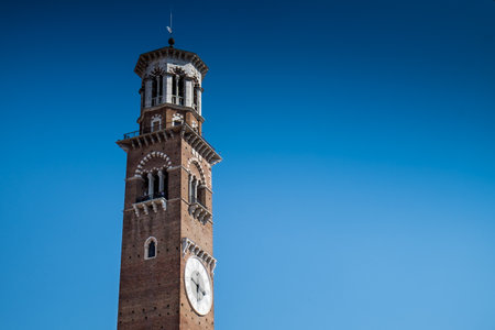 Verona, Italy  - Lamberti Tower from the courtyard of Palace of reason, Palazzo della Ragione in Veronaの写真素材