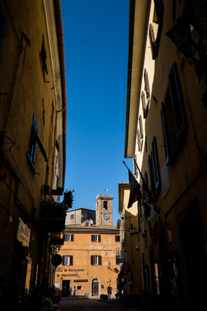 GUARDISTALLO, Pisa, Italy - April 23, 2017: Palestro Street in background the tower of the Castleのeditorial素材